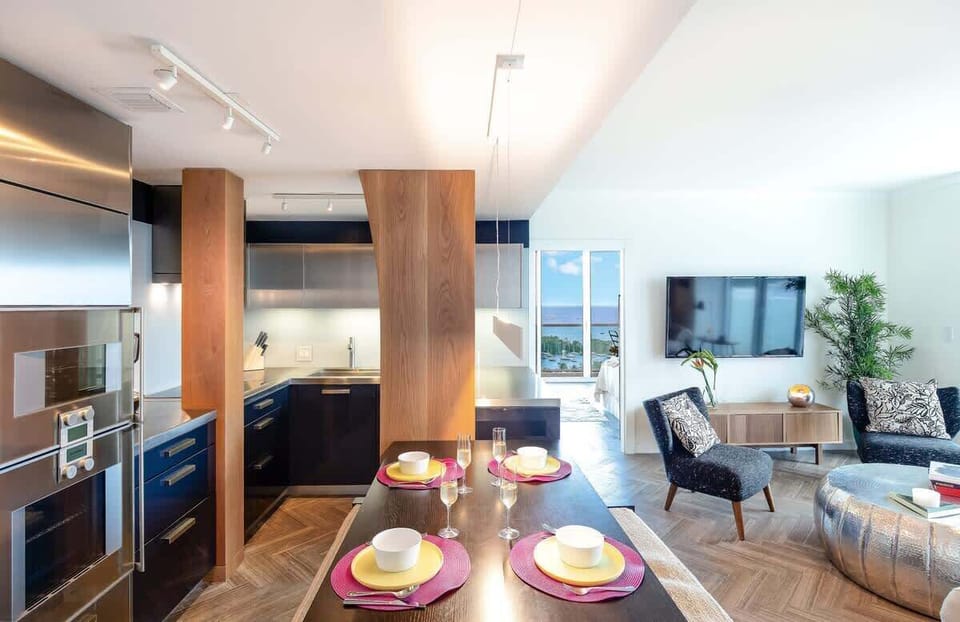 Integrated kitchen, dining area, living