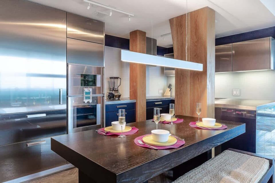 Sophisticated, innovating kitchen, inox counter top, best appliances