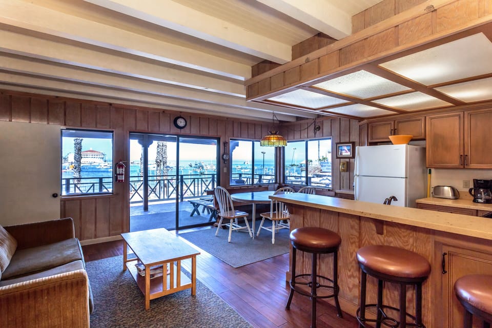 View from living area and kitchen out to Avalon Harbor and Casino.
