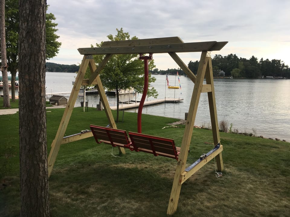 yard swing built from a 4 person ski lift chair