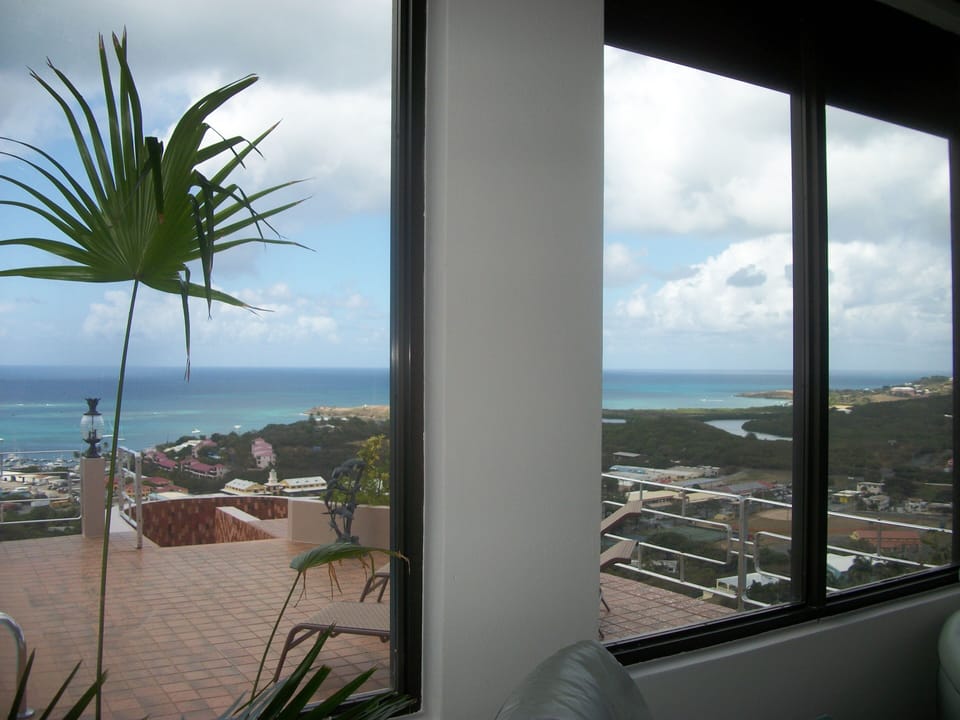 view from family room window of the sea and harbor