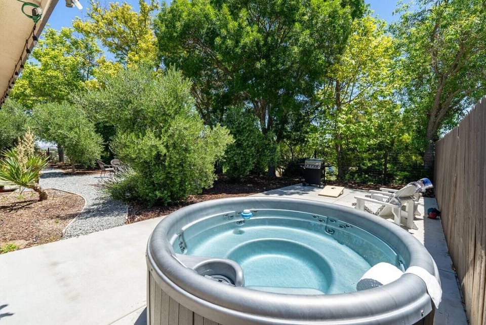 Hot tub at The Source Home, 1000 Kiler Canyon Road for relaxing after a wine tasting day.