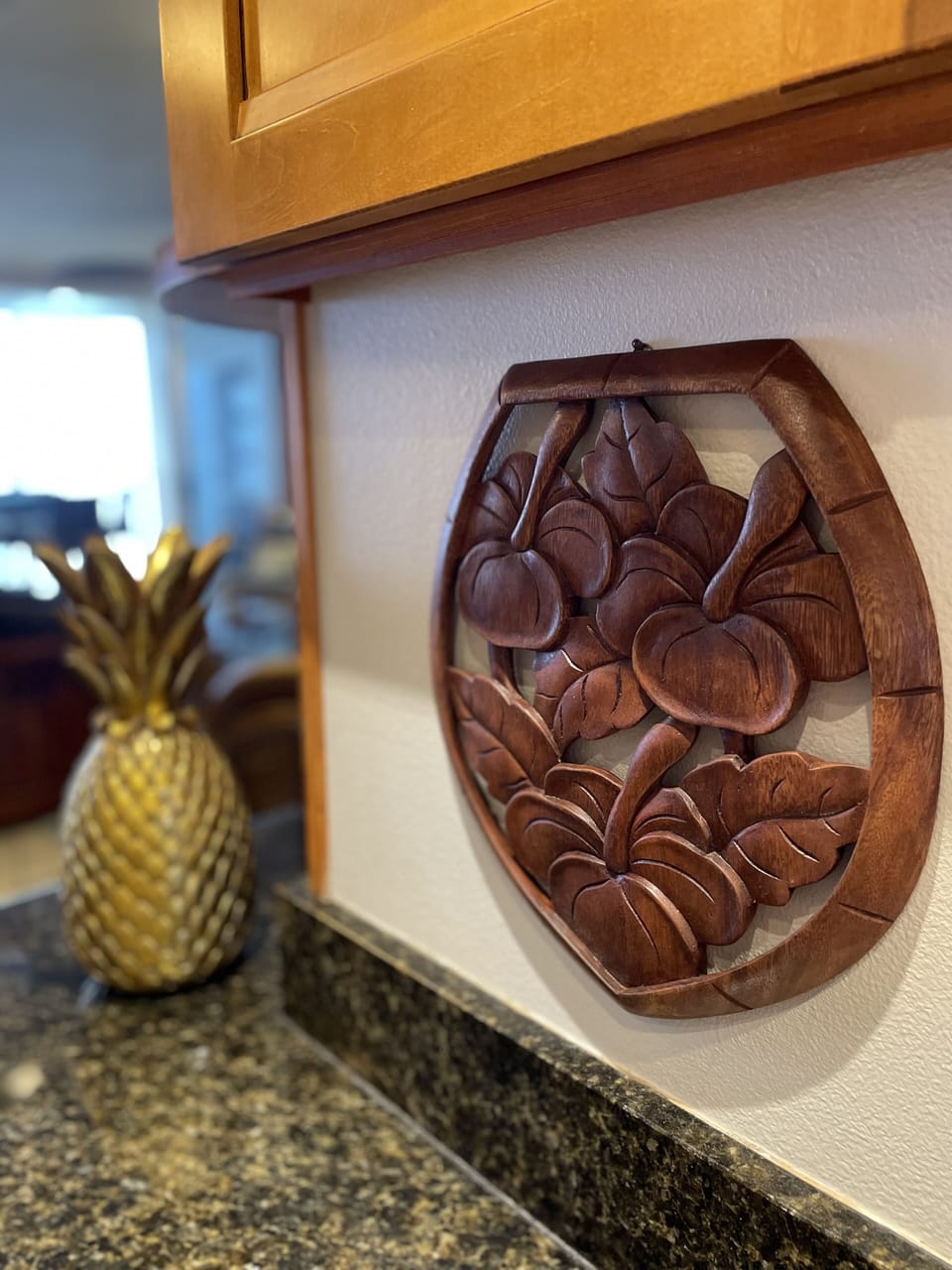 Hawaiian decor from a gift shop across the street!  January 2023