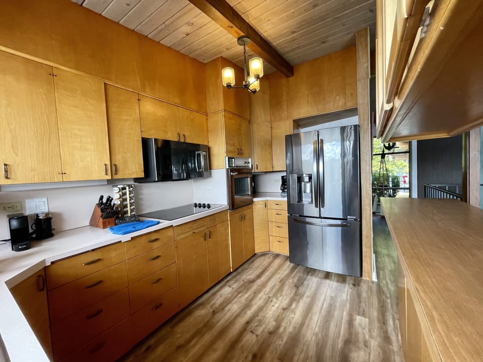 Our kitchen is small but well stocked and updated appliances.