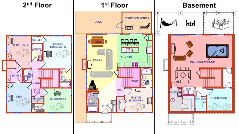 Floor plan showing amenities on each floor