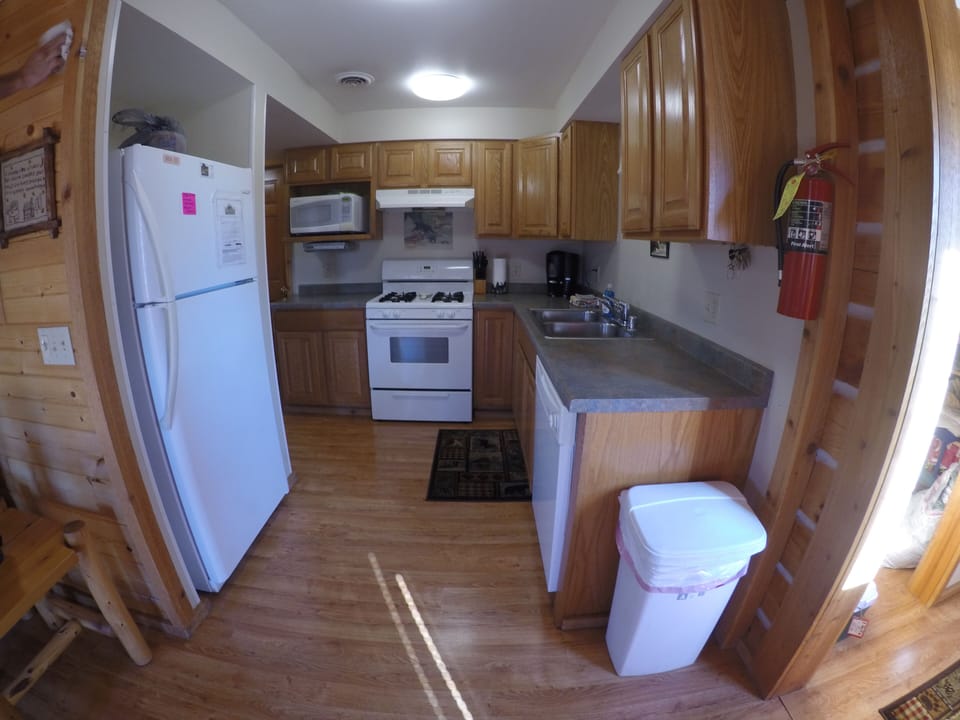 Fully stocked kitchen.