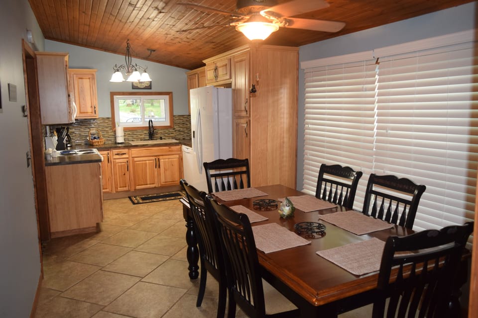 Spacious kitchen and dining area.