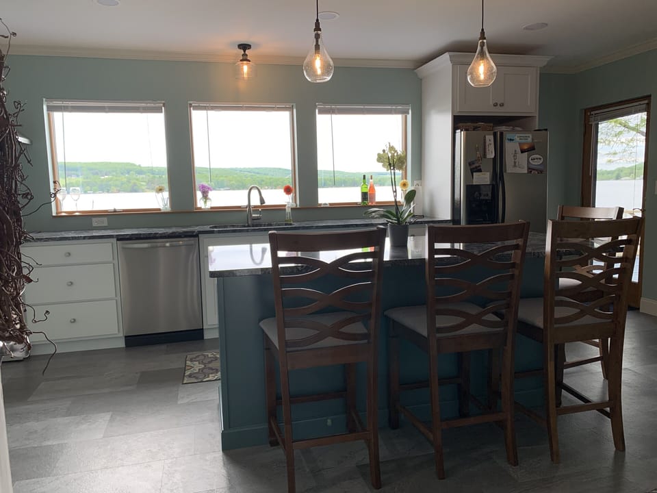Inviting granite island with great views of the lake