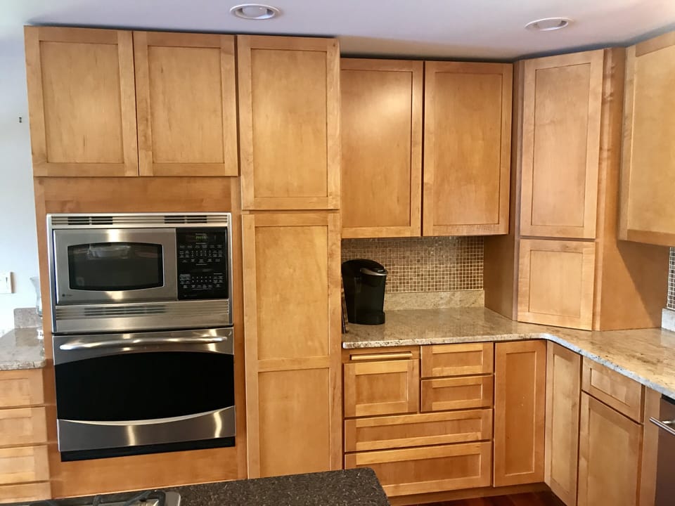 Kitchen Microwave, oven and Keurig.