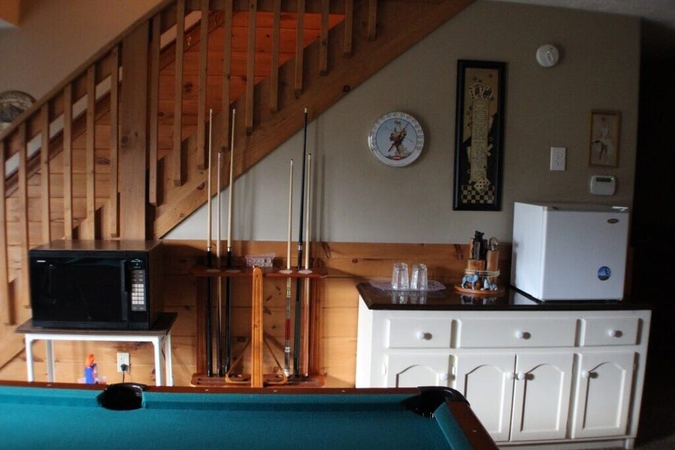 Game room with microwave and mini refrigerator