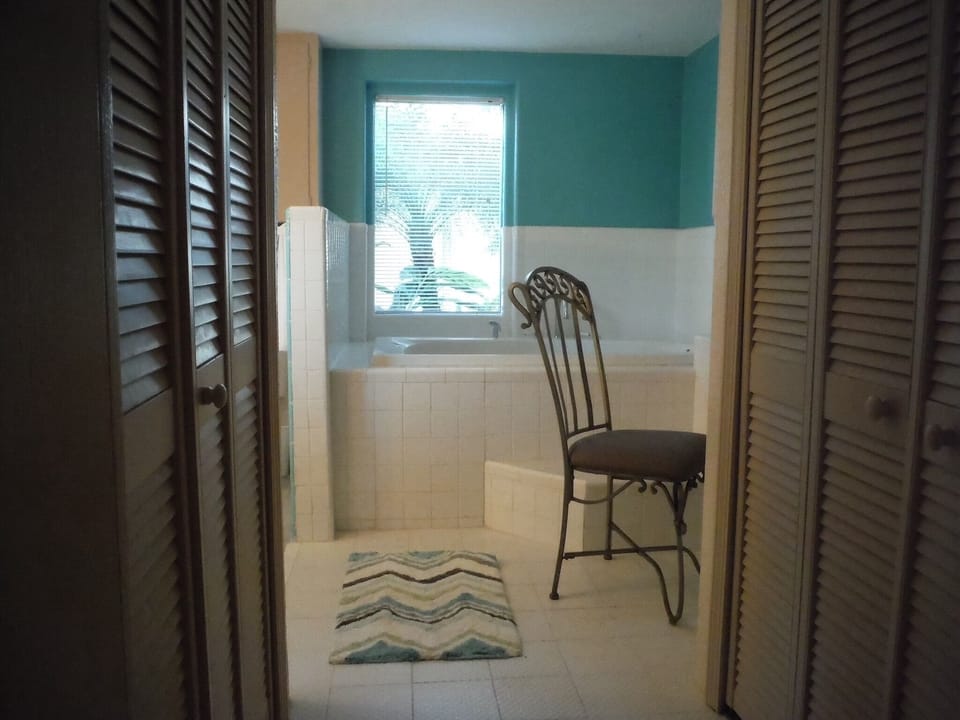 Master bath with large walk in closet,vanity area, lrg. tub,pedastal sink&shower
