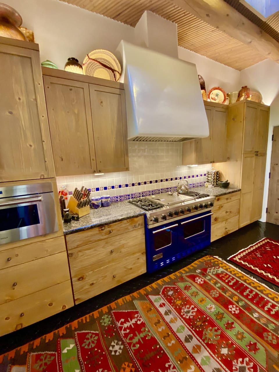 Custom Cobalt Blue Viking Range w handmade matching Talavera tiles. 
