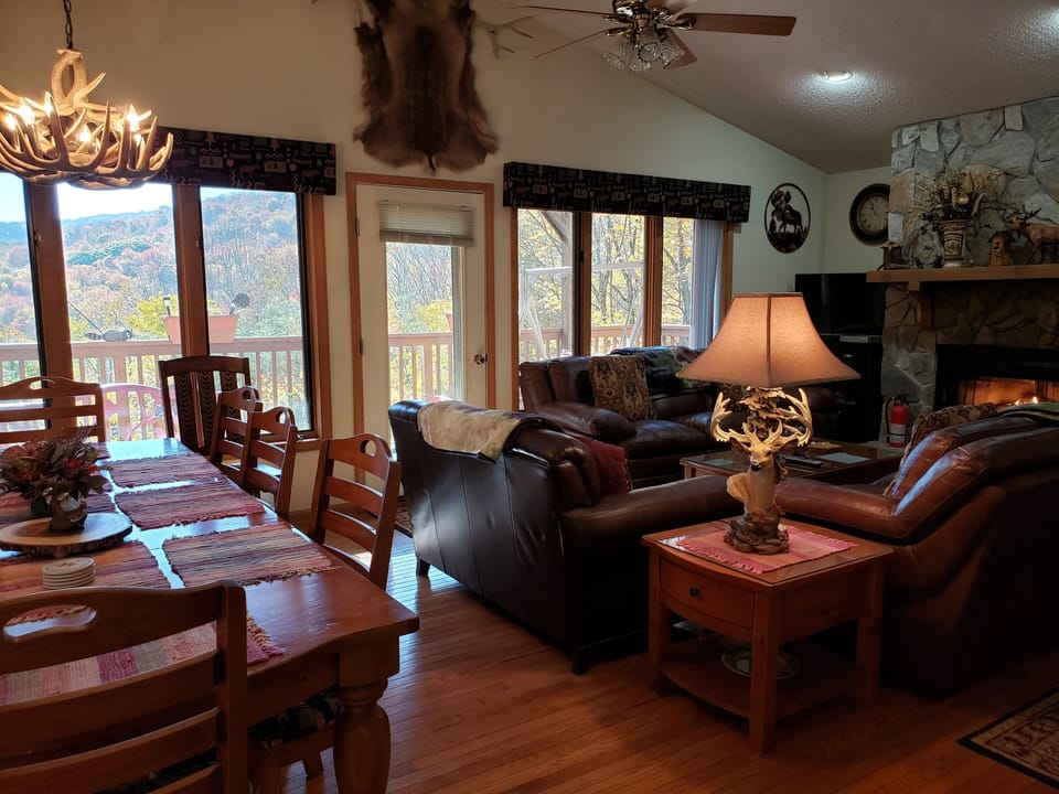 Mountain View from the living room, dinning room, kitchen.  gas fire place & TV