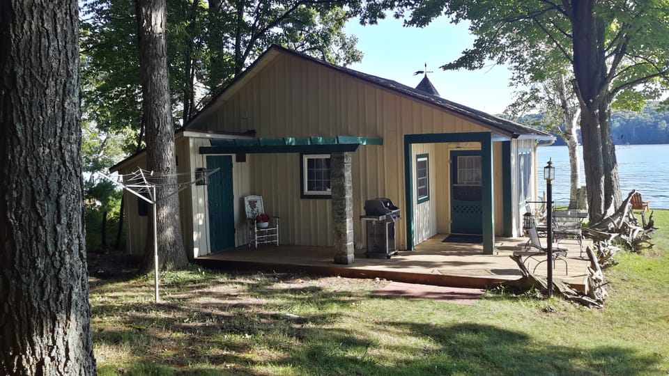 Cottage deck, grill, lake