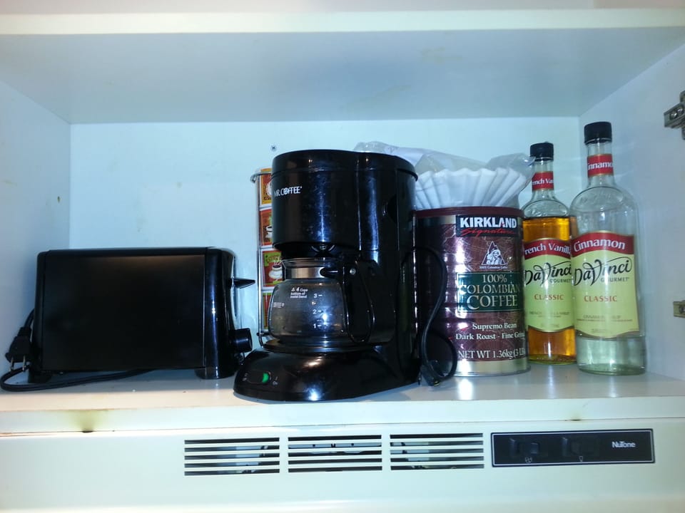 Toaster, Coffee maker, coffee, and coffee syrup
