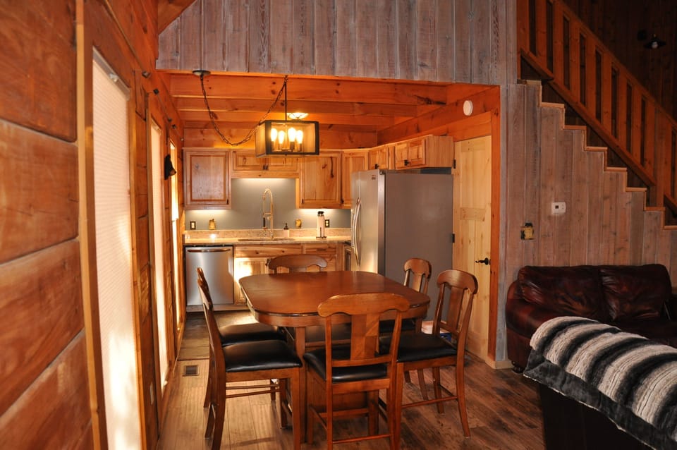 Dining for six, under table is where the crockpot and blender are stored.