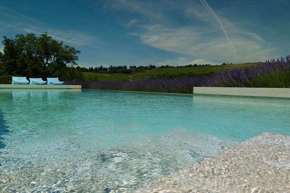 Edgeless saltwater pool with view over rolling hills