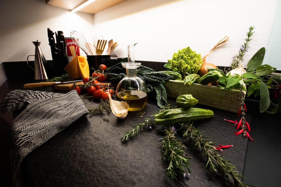 Herbs, garlic and  oil fresh from the market, singing of Chianti's terroir