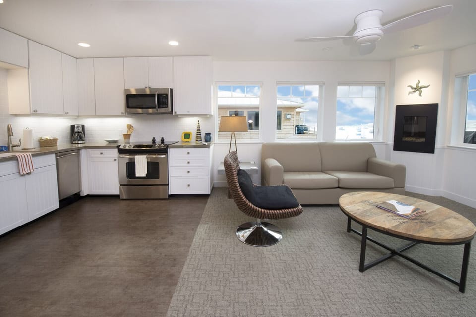 Open and inviting living room with view windows