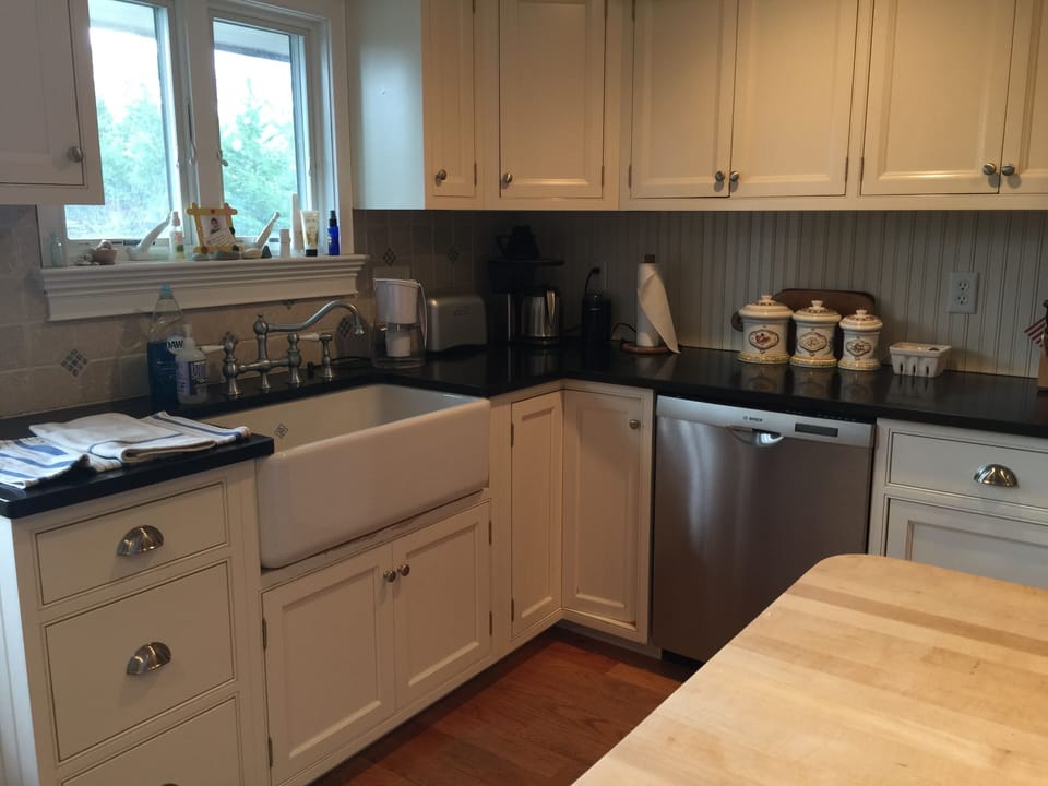 Kitchen with view to backyard and pool
