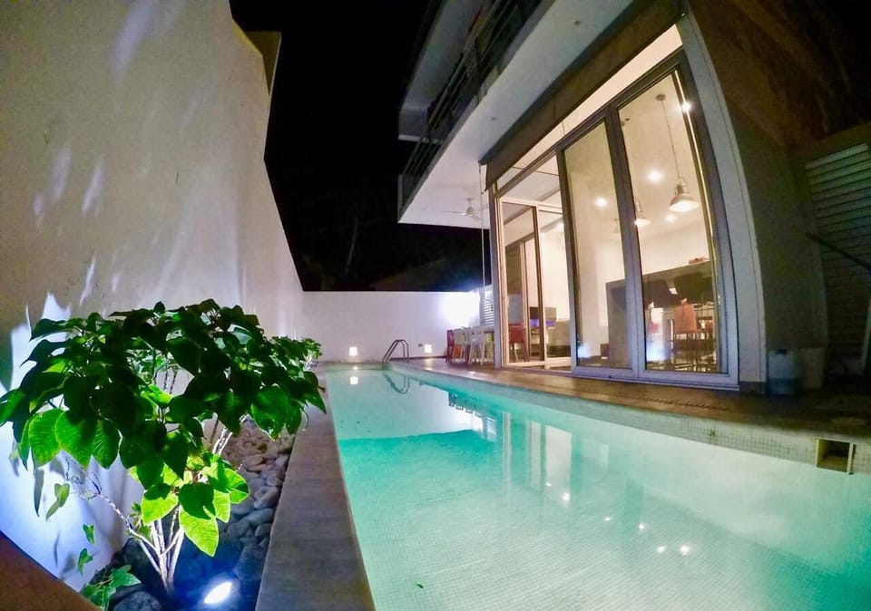 Casa Alma's Pool at night
