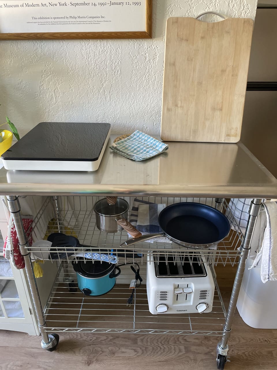 Prep table with cook plate and other essentials. 