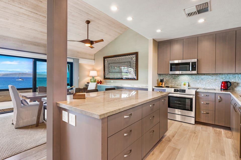 Kitchen facing dining area