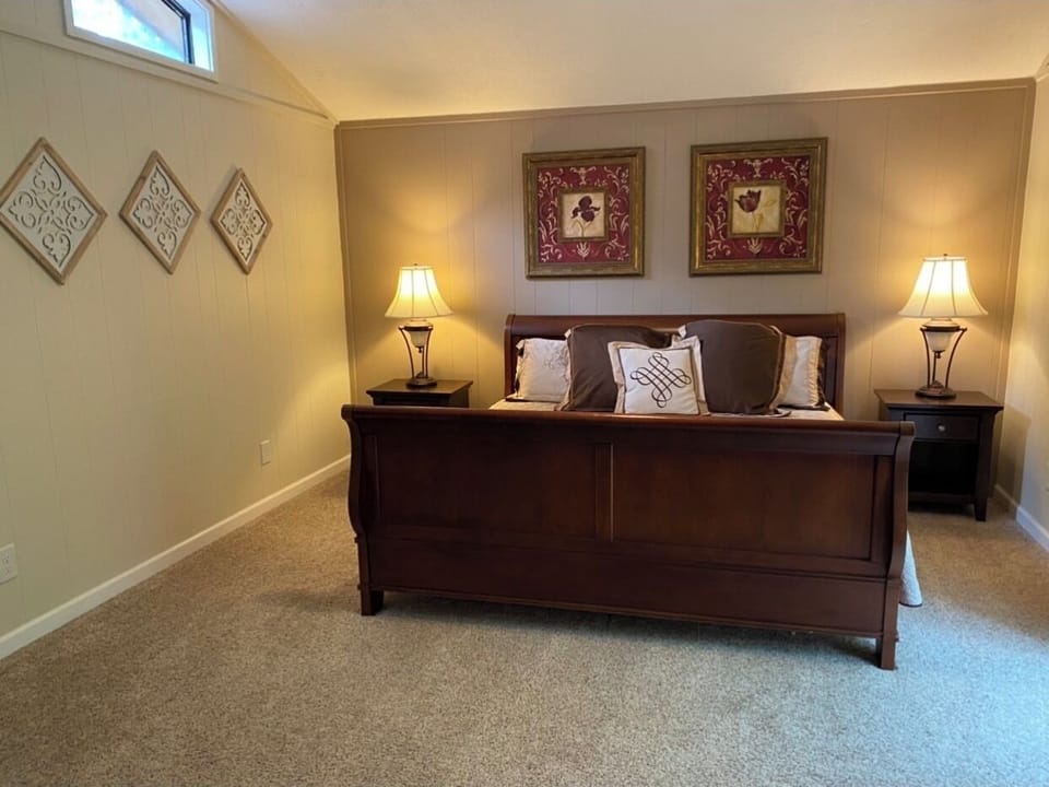 Master bedroom with king sized bed