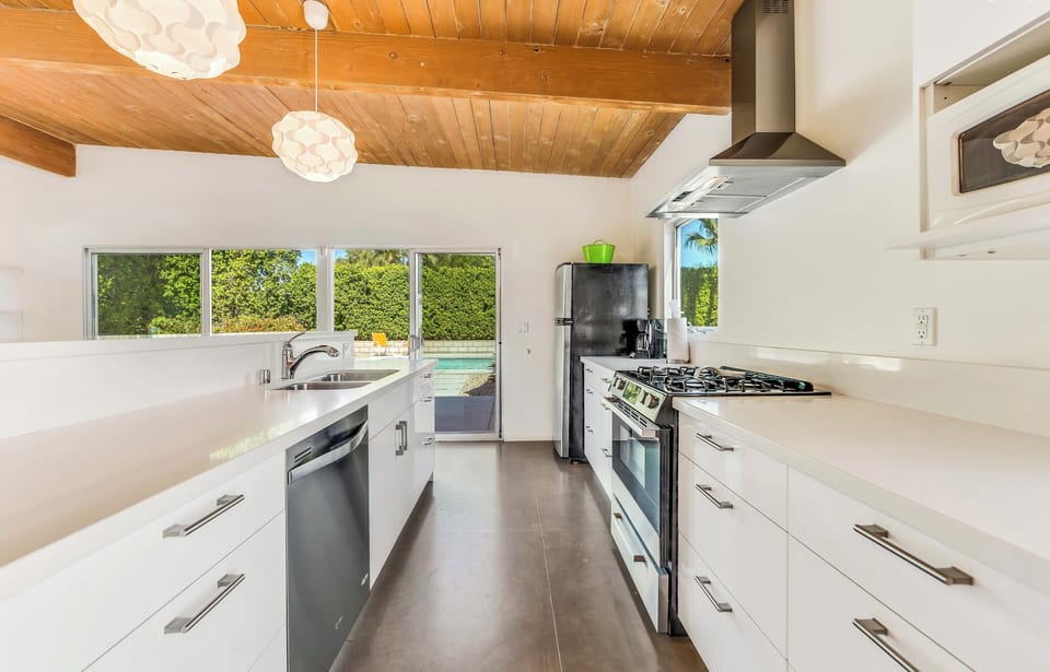 Kitchen with all stainless steel appliances 