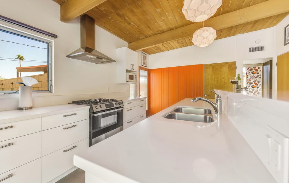 Kitchen with all stainless steel appliances 