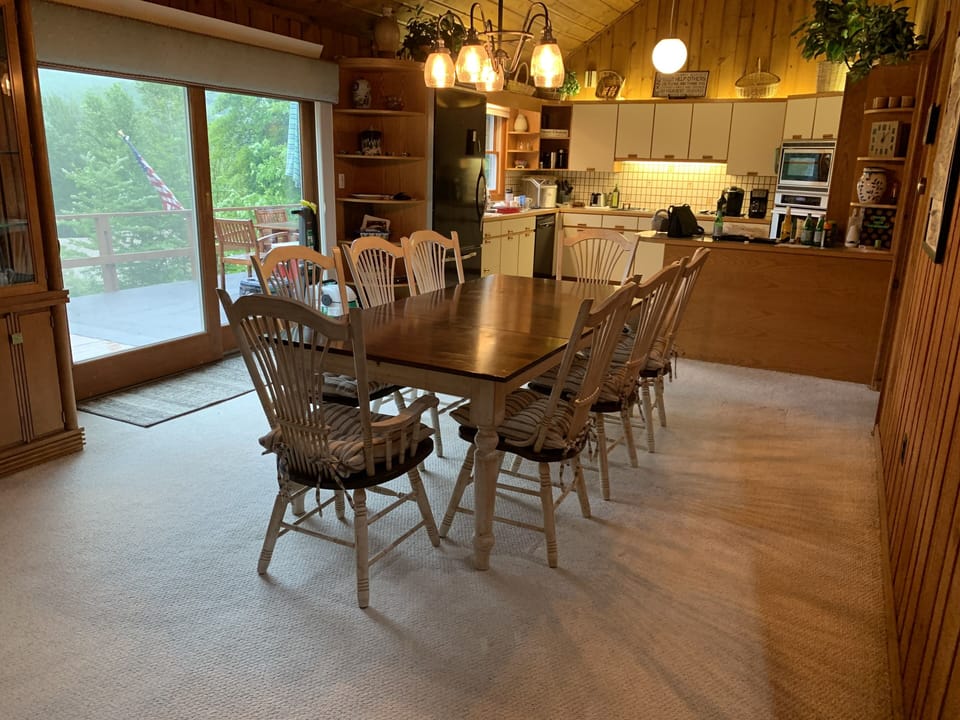 Dining area looking into kitchen.