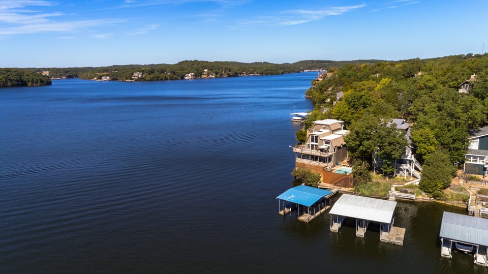 Aerial view of the channel and house on the point