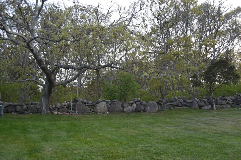 Yard with historic stone walls and swing