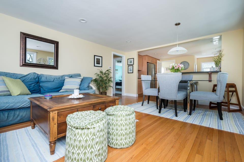 open space living, down filled comfy sofa