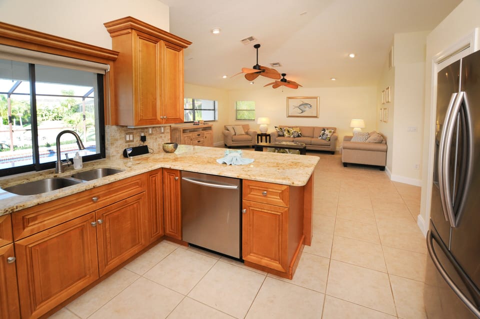 Granite countertops and new stainless steel kitchen appliances