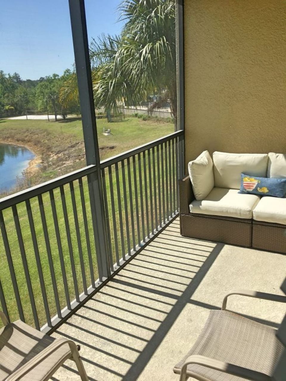 furnished balcony overlooking the lake