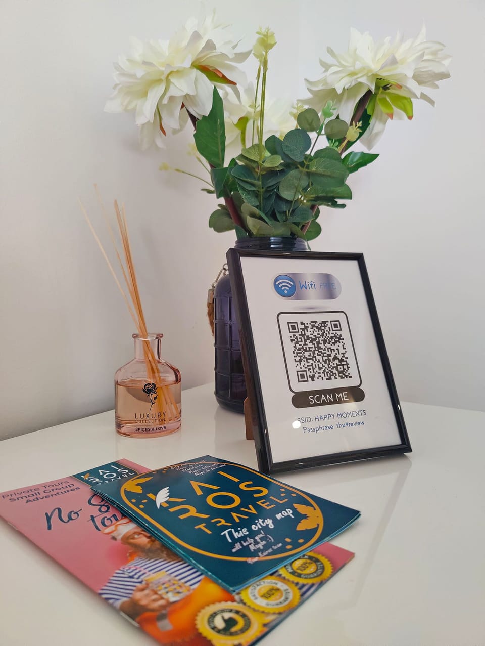 Wi-Fi details, town map and excursion brochure. 