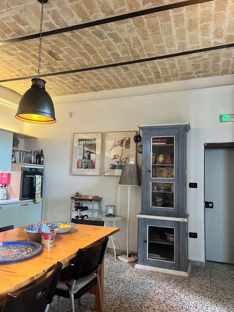 Kitchen with exposed vaulted ceiling