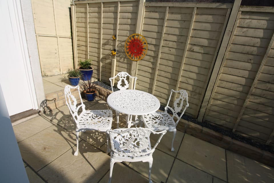The sunny rear patio