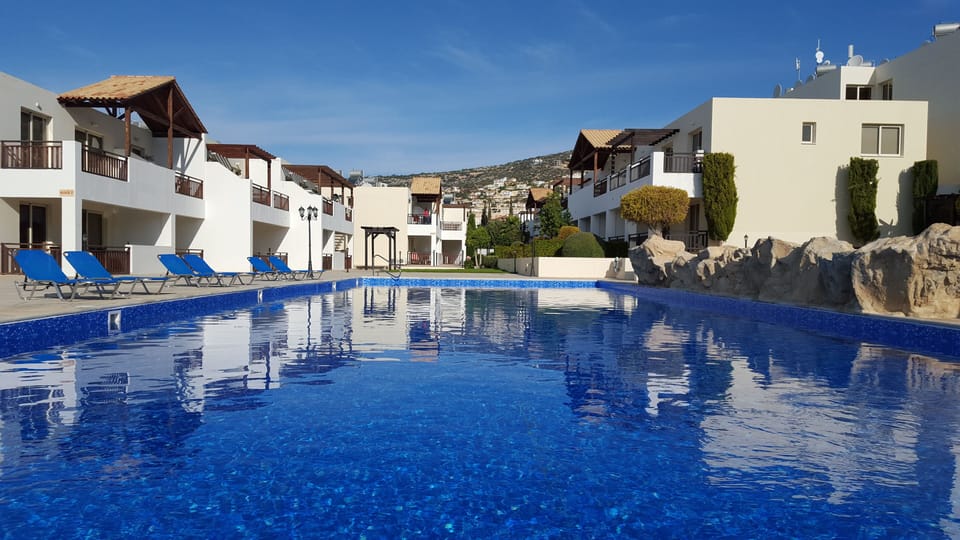 Main Pool at Vanessa where sunbeds are available for you to use.