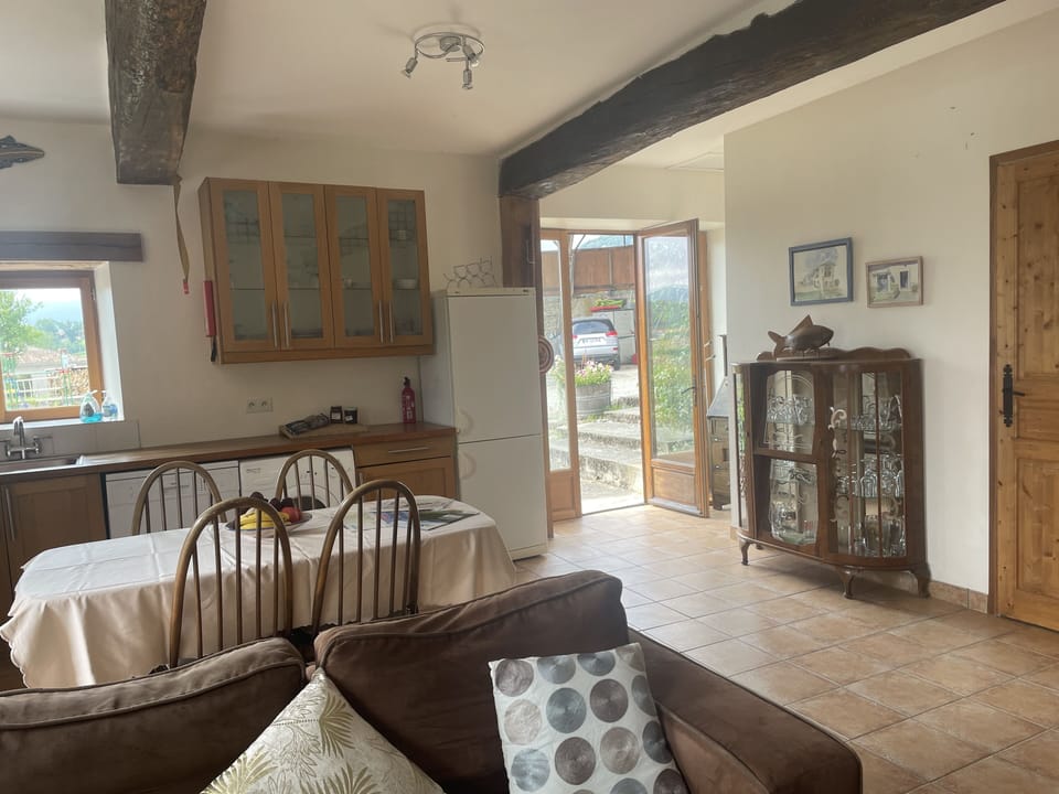 Salon, dining area and kitchen