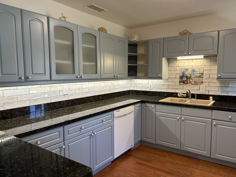 Newly-updated cabinets and lighting.