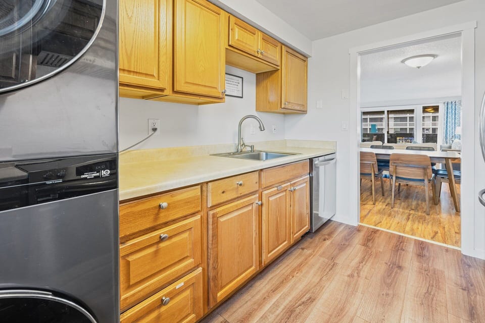 Clean and efficient kitchen available for family meals.