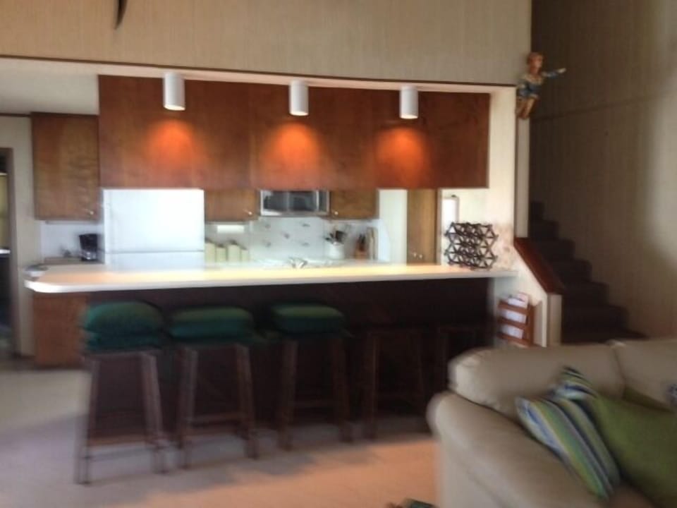 Kitchen with bar from open living area.