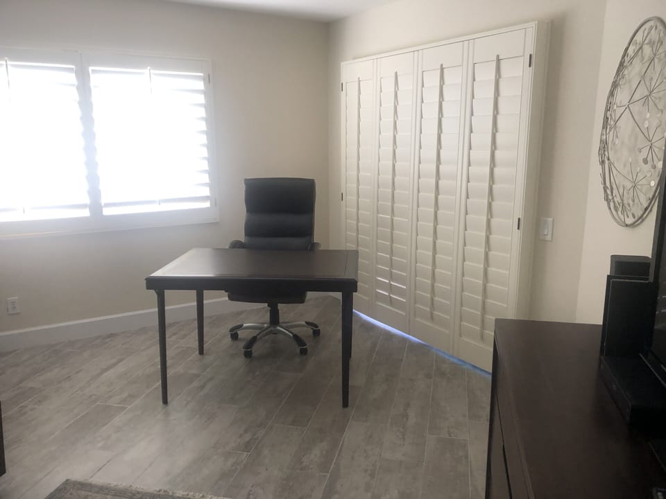 Workspace with comfortable desk and chair