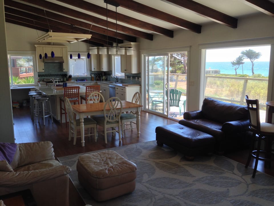 Living room, dining, and kitchen