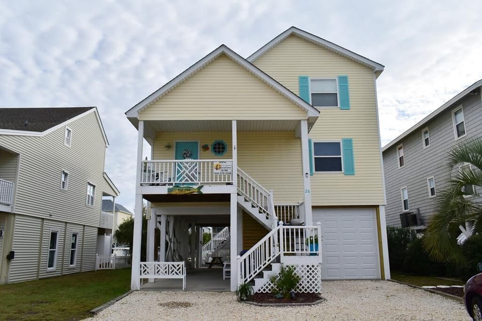 Front of 26 Raeford Street Ocean Isle Beach , front porch, ample off street park