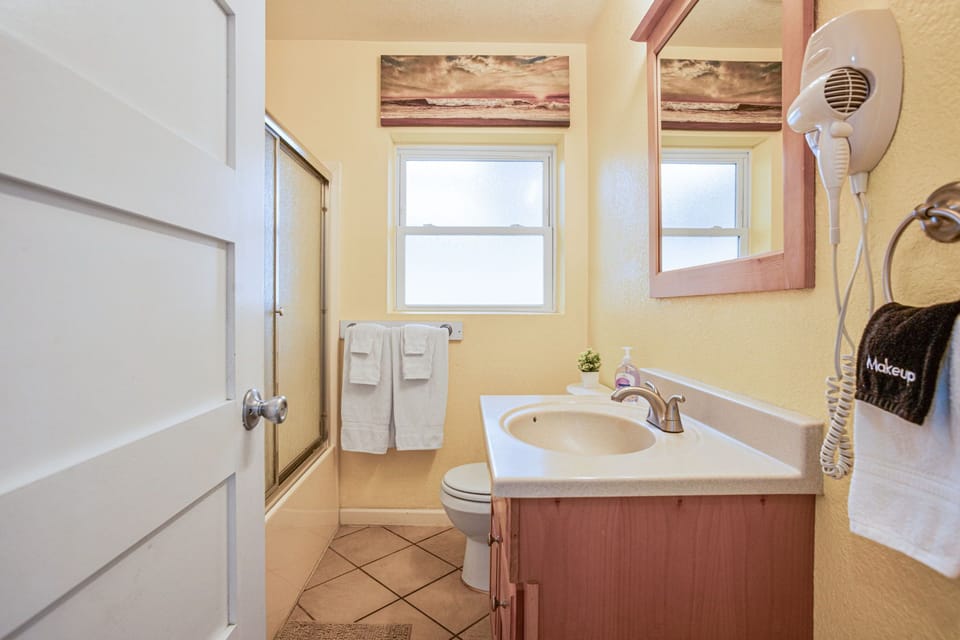 Bathroom 1 off main hall near kitchen.