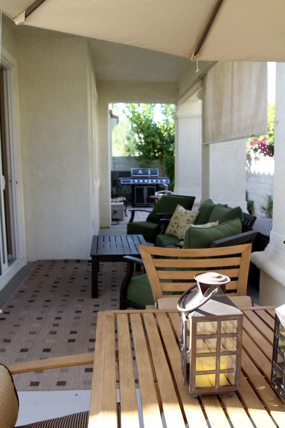 Seating , Gas BBQ, and dining area in private patio