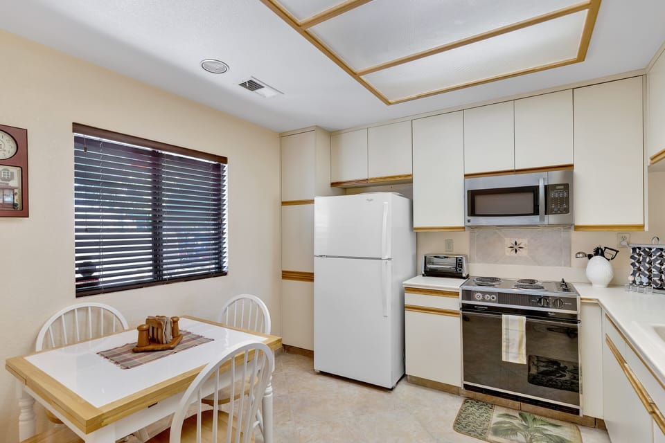 Fully stocked kitchen.